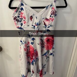 Trixxi White Dress with Red and Blue Floral Pattern